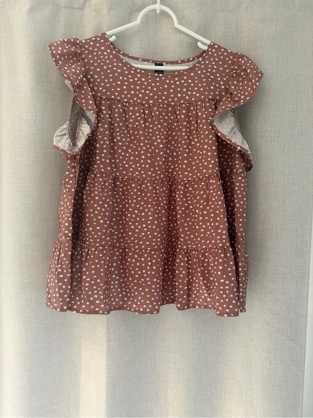 Light Brown Polka Dot Flutter Sleeve Blouse